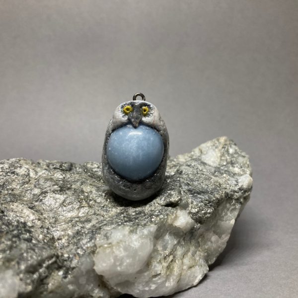 Polymer Clay Owl Angelite Talisman Standing